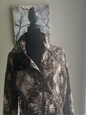 Animal Print Cropped Bomber Jacket - Brown/Black